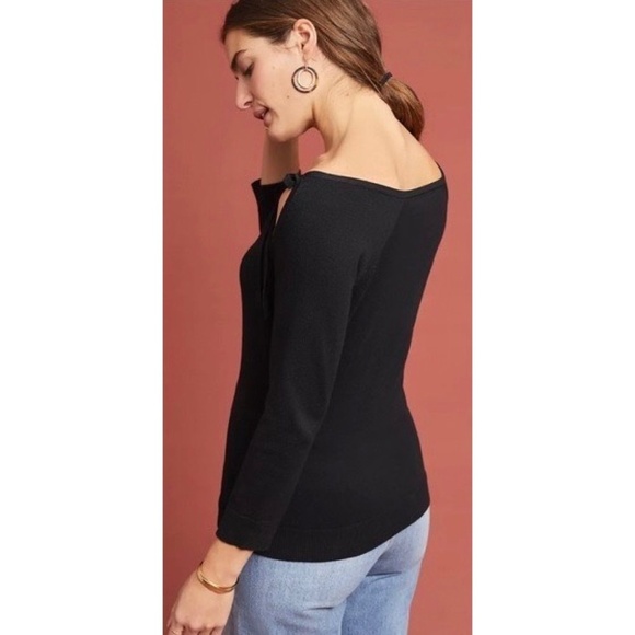 ANTHROPOLOGIE Siobhan Black Cheeky Ties Cutout Sweater Pullover Cotton Medium - Picture 10 of 16